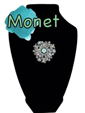Vintage Rare Monet Blue Pearl Brooch, Pre-1955 No Copyright Mark